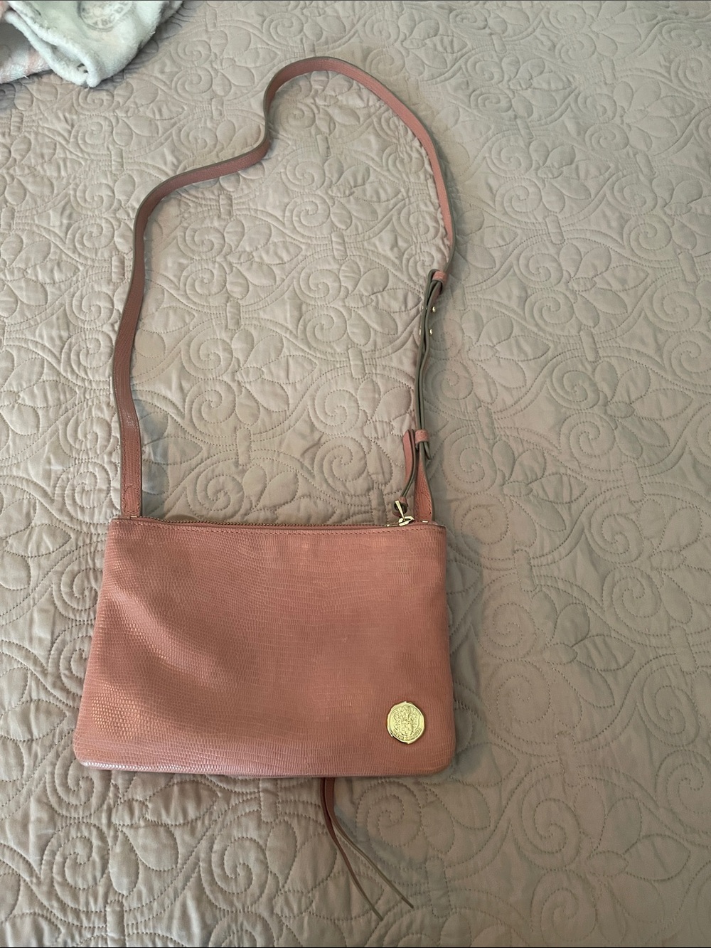 Vince Camuto Brand Pink Crossbody Bag with Gold Accent